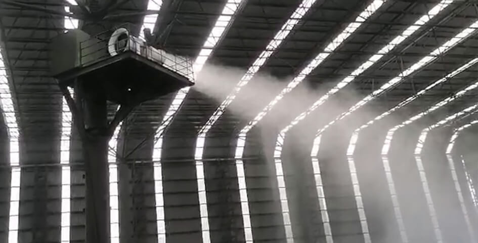 A steel mill in Brazil uses fog cannons to reduce dust